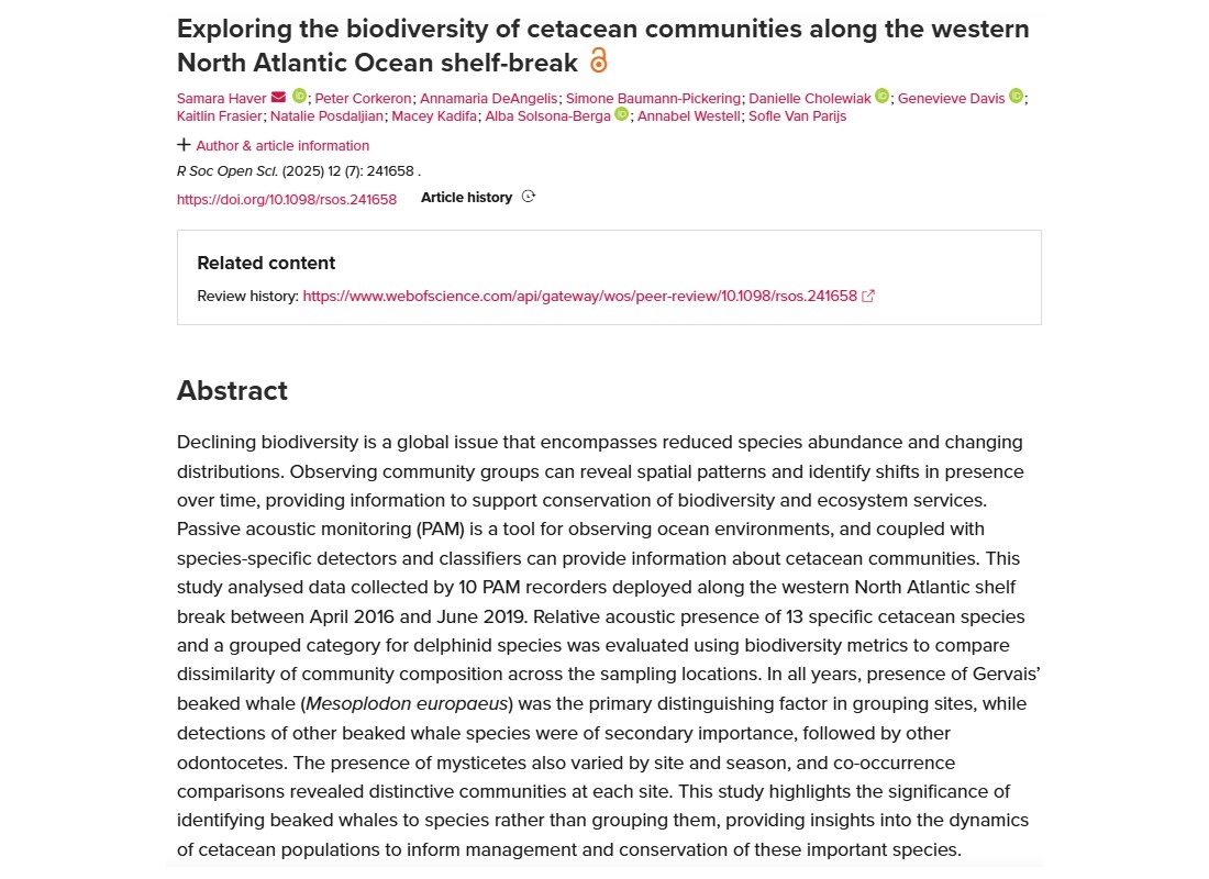 Exploring the biodiversity of cetacean communities along the western North Atlantic Ocean shelf-break thumbnail image