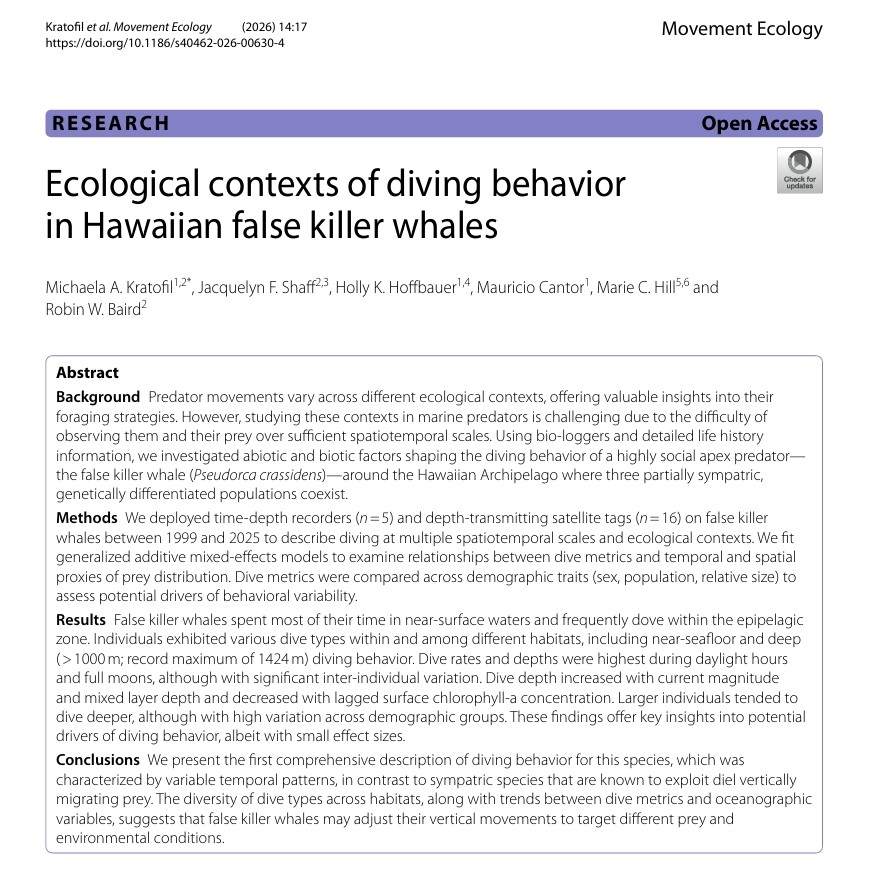 Ecological contexts of diving behavior in Hawaiian false killer whales thumbnail image