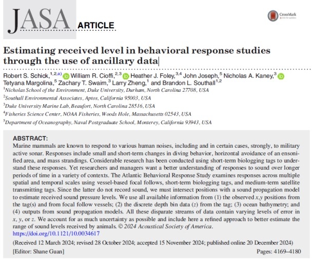 Estimating received level in behavioral response studies through the use of ancillary data thumbnail image